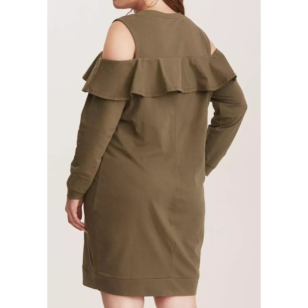 NWT Torrid Olive Green Ruffled Knit Sweatshirt Dress Cold Shoulder Plus Size 3X - Picture 5 of 9